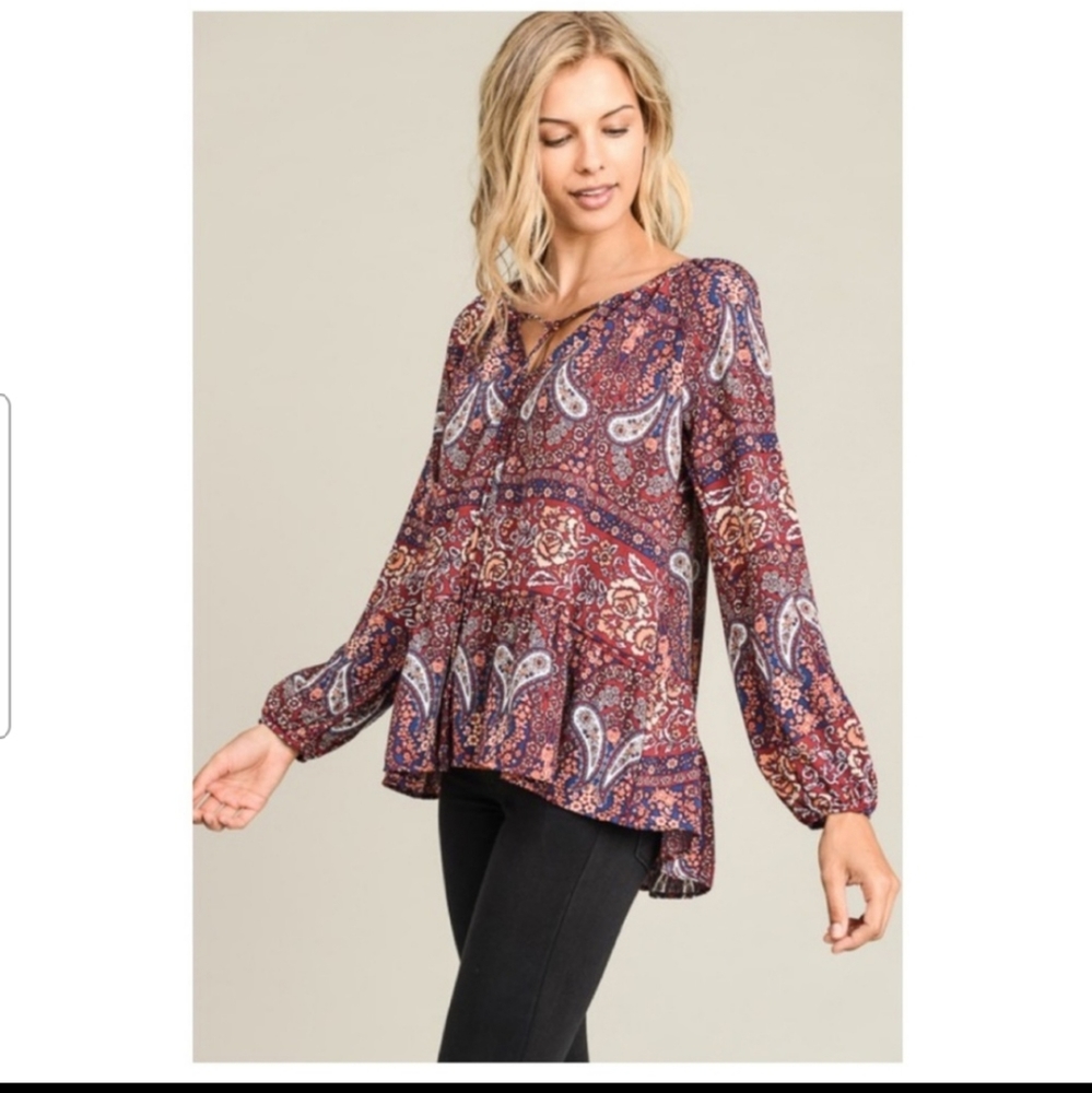 Paisley peplum Women's boho style top